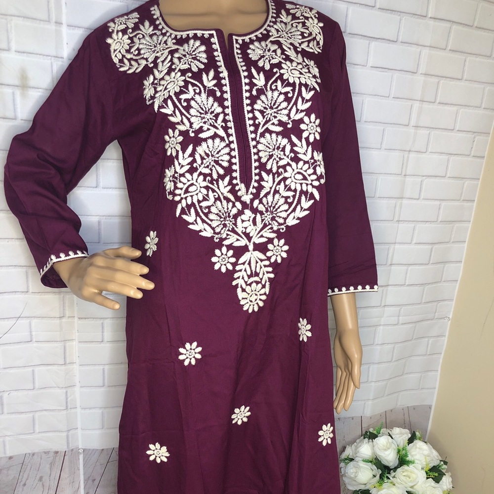 Purple Dress with White Embroidery